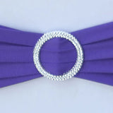 5 pack | 5"x14" Purple Spandex Stretch Chair Sash with Silver Diamond Ring Slide Buckle#whtbkgd