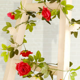 2 Pack 7ft Red Ivory Artificial Silk Flower Garland Rose Vines 26 Flower Heads