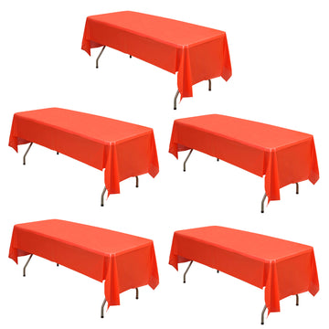 5 Pack Red PVC Rectangle Disposable Tablecloths, 54"x108" Waterproof Plastic Table Covers