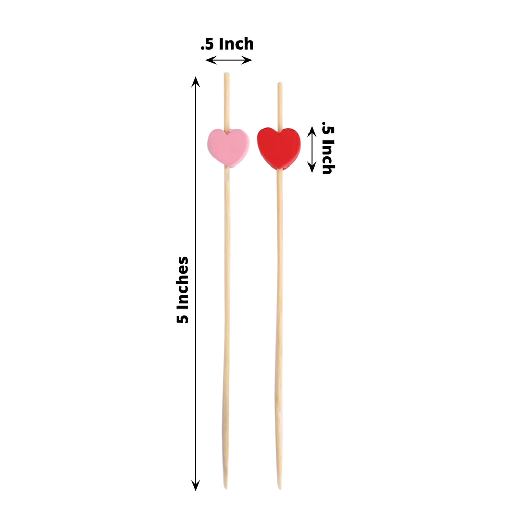 100 Pack Red Pink Eco Friendly Bamboo Heart Skewers Cocktail Sticks 5
