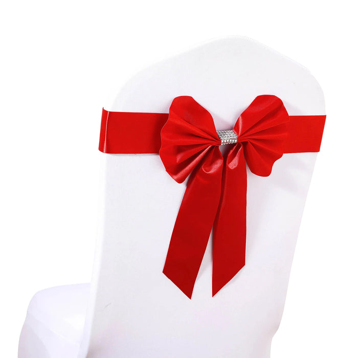 5 Pack | Red | Reversible Chair Sashes with Buckle | Double Sided Pre-tied Bow Tie Chair Bands | Sat