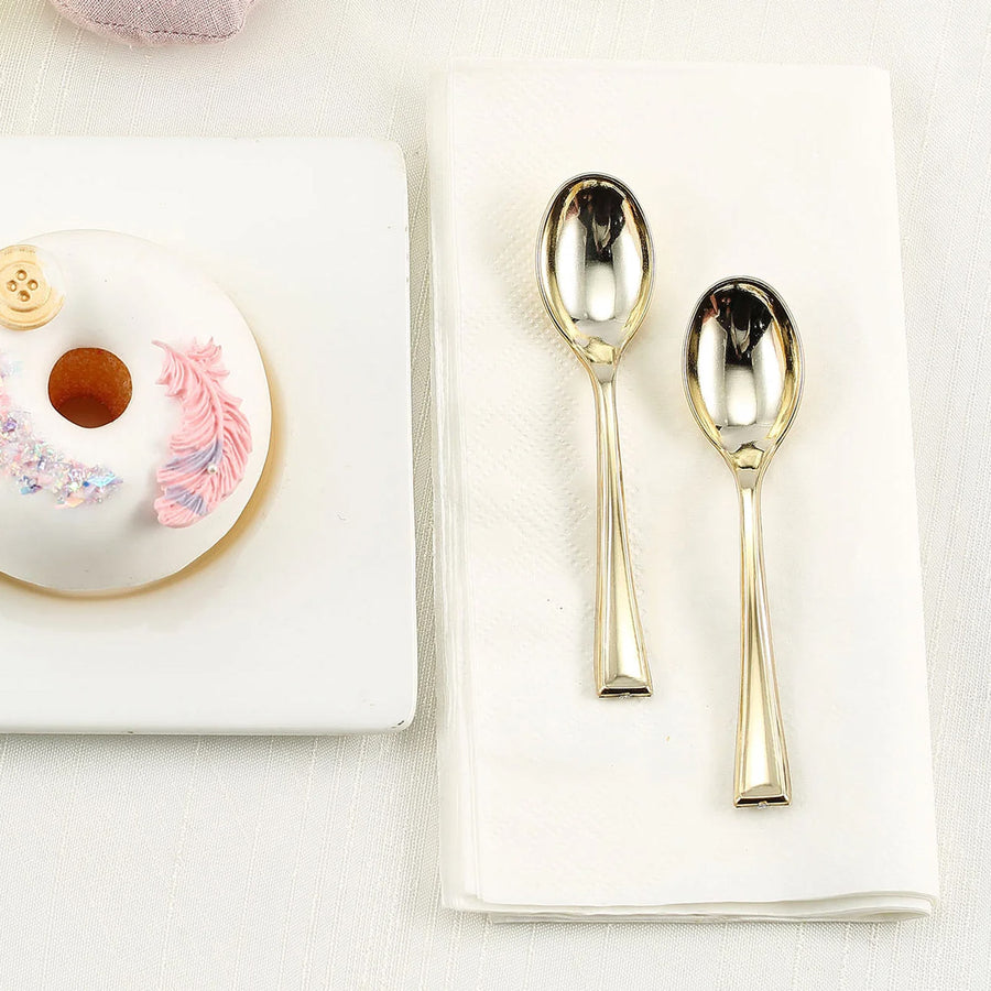 24 Pack Rose Gold 4" Heavy Duty Plastic Mini Dessert Spoons, Disposable Silverware