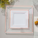 10 Pack - 7inch Rose Gold Trim White Square Plastic Salad Dessert Plates