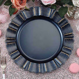 6 Pack 13inch Round Navy Blue Acrylic Plastic Charger Plates With Gold Brushed Wavy Scalloped Rim
