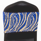 5 Pack Royal Blue Gold Wave Chair Sash Bands With Embroidered Sequins