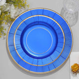 25 Pack | 8inch Royal Blue Sunray Gold Rimmed Dessert Appetizer Paper Plates, Disposable