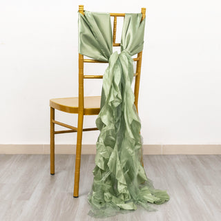 Elevate Your Event with Sage Green Curly Willow Chiffon Satin Chair Sashes