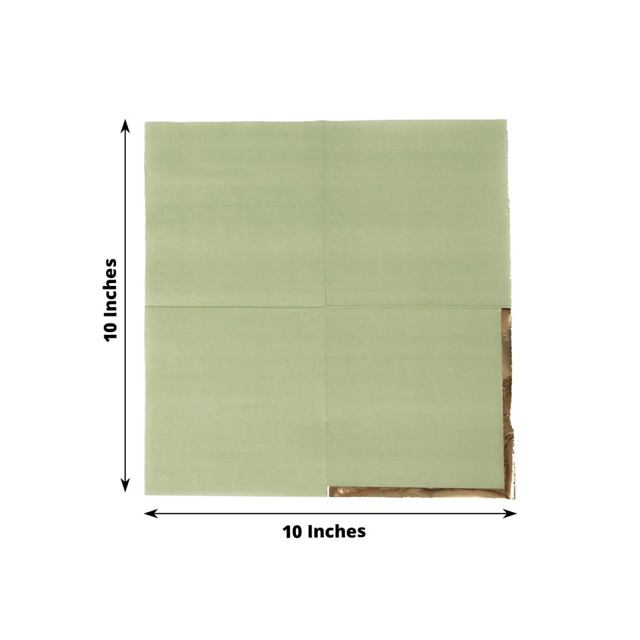 50 Pack Sage Green Disposable Cocktail Napkins with Gold Foil Edge