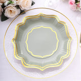 25 Pack White Sage Green 10inch Scallop Rim Dinner Party Paper Plates, Disposable Plates 