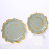 25 Pack Sage Green Disposable Salad Plates With Scalloped Gold Rim