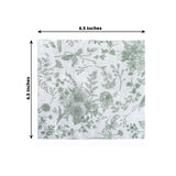 20 Pack Sage Green 2-Ply Paper Beverage Napkins in French Toile Print, Highly Absorbent Soft