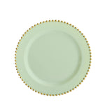 10 Pack Sage Green Plastic Salad Plates with Gold Beaded Rim, Disposable Round Appetizer#whtbkgd