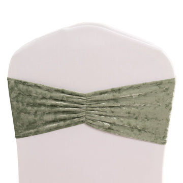 5 Pack Sage Green Premium Crushed Velvet Ruffle Chair Sash Bands, Decorative Wedding Chair Sashes