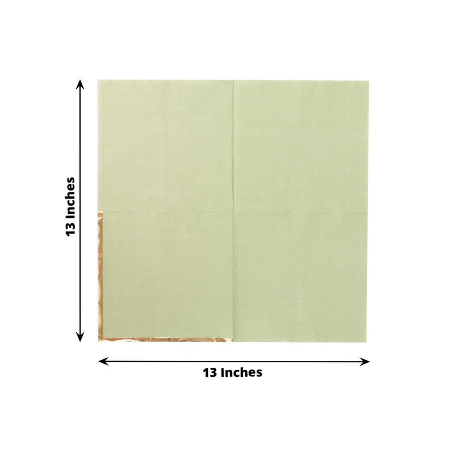 50 Pack Soft Sage Green 2 Ply Disposable Cocktail Napkins with Gold Foil Edge, Disposable