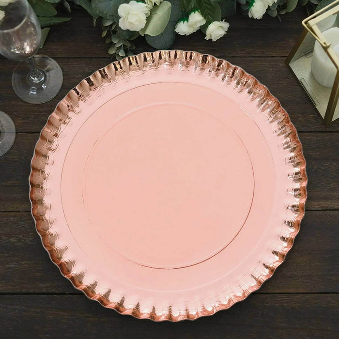 13Inch Heavy Duty Paper Charger Plates, Disposable Serving Tray Round With Scalloped Rims