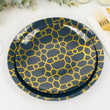 20 Pack Set | 9inch, 7inch Navy Blue Geometric Gold Print Plastic Plates