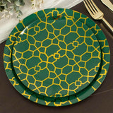 20 Pack Set | 9inch, 7inch Hunter Emerald Green Geometric Gold Print Plastic Plates