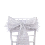 5 Pack Silver Metallic Fringe Shag Tinsel Chair Sashes, Shimmery Polyester Chair Sashes