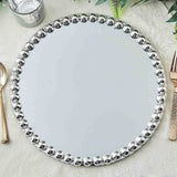 2 Pack | 13inch Silver Mirror Glass Charger Plates with Pearl Beaded Rim