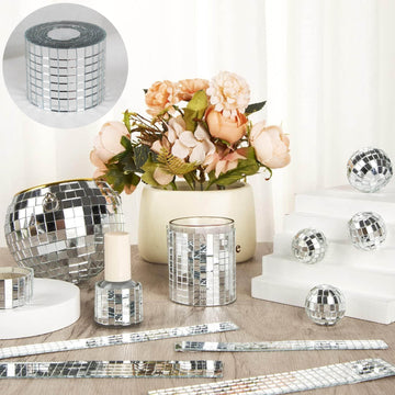 3 Pack Silver Self-Adhesive Glass Mirrors Mosaic Rolls, 9ft Mini Square Real Glass Mirror Tiles Stickers