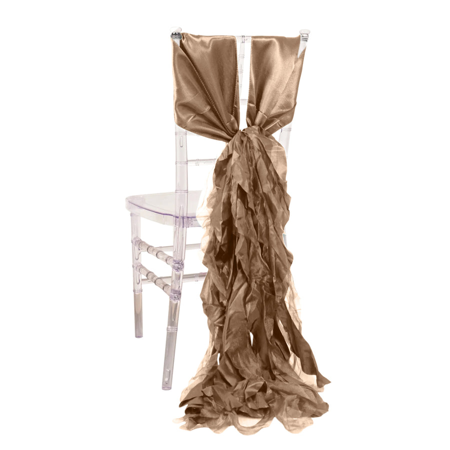 5 Pack Taupe Curly Willow Chiffon Satin Chair Sashes