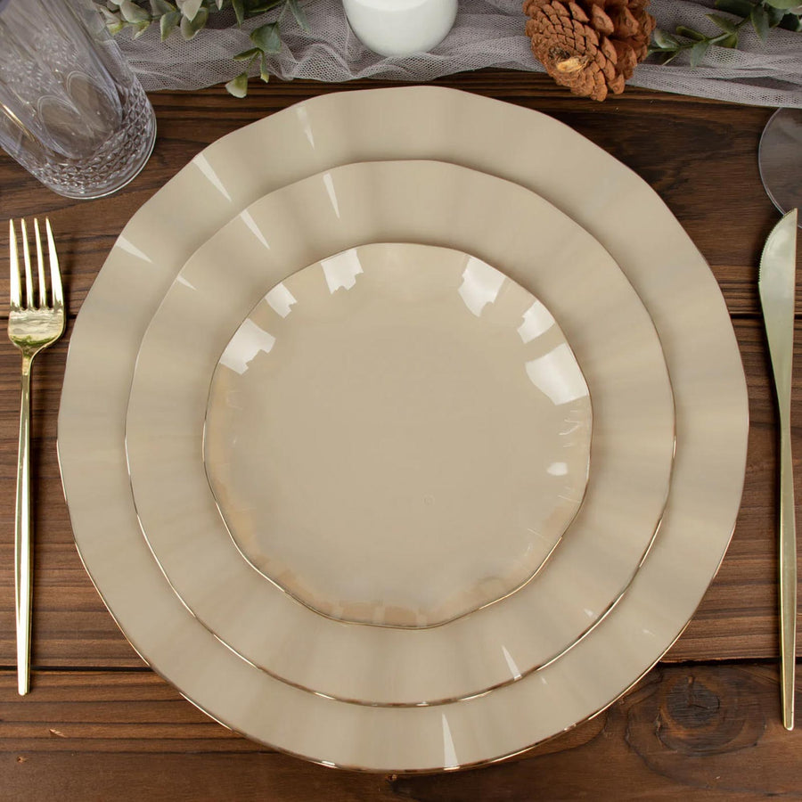 10 Pack | 6inch Taupe Round Plastic Dessert Plates, Disposable Tableware