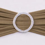 5 Pack | Taupe Spandex Stretch Chair Sashes with Silver Diamond Ring Slide Buckle#whtbkgd