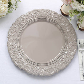 Enhance Your Dining Experience with Taupe Vintage Plastic Charger Plates