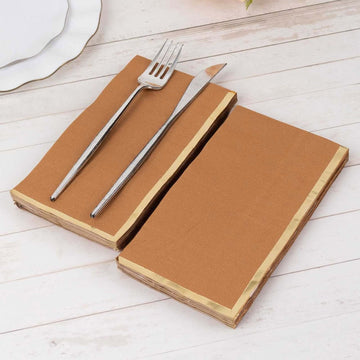 50 Pack Terracotta Soft 2 Ply Disposable Party Napkins with Gold Foil Edge, Dinner Paper Napkins