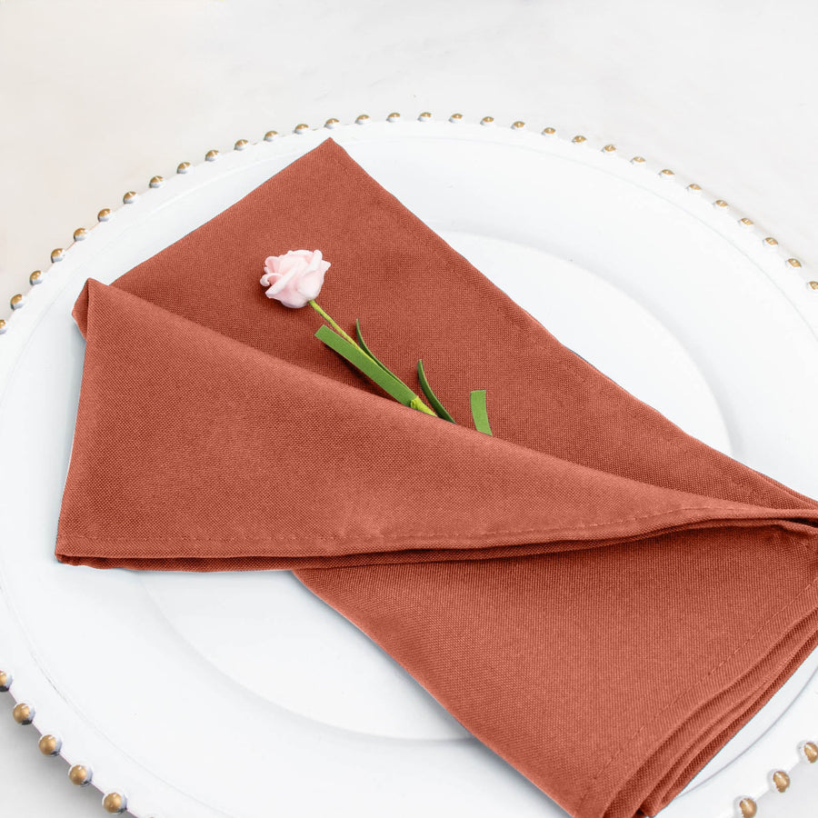 5 Pack Terracotta (Rust) Premium Polyester Dinner Napkins, Seamless Cloth Napkins