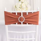 5 Pack Terracotta (Rust) Spandex Stretch Chair Sashes with Silver Diamond Ring