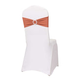 5 Pack Terracotta (Rust) Spandex Stretch Chair Sashes with Silver Diamond Ring