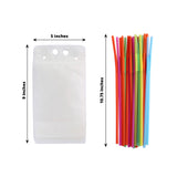50 Pack Translucent Stand-Up Plastic Smoothie Drink Bags with Straws, 12oz Reusable Hand-Held Zipper