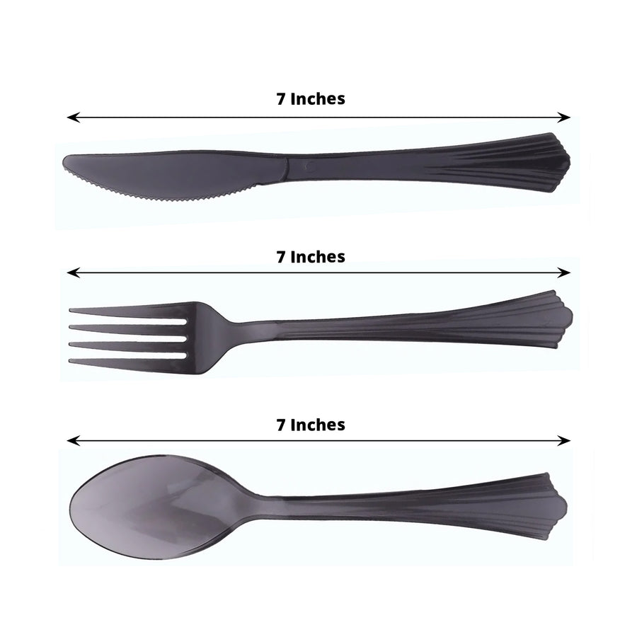 24 Pack Transparent Black Disposable Plastic Cutlery Set With Fan Flared Tip Handle 7inch