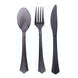 24 Pack Transparent Black Disposable Plastic Cutlery Set With Fan Flared Tip Handle 7inch#whtbkgd