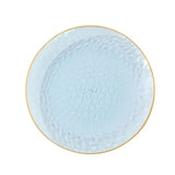 10 Pack Transparent Dusty Blue Hammered Plastic Party Plates With Gold Rim#whtbkgd