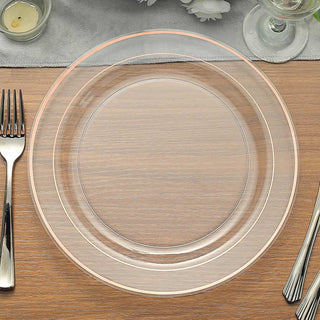 Stylish and Functional Rose Gold Rim Clear Disposable Dinner Plates