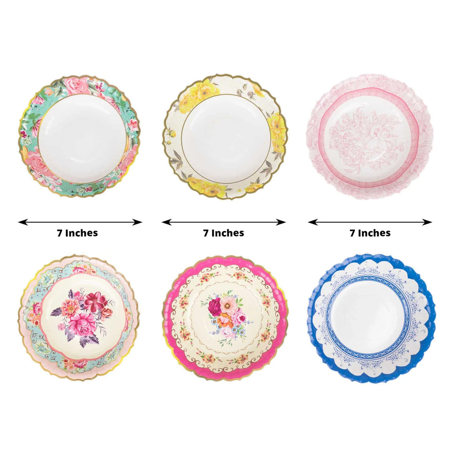 24 Pack Vintage Mixed Floral Party Snack Bowls With Scalloped Edge