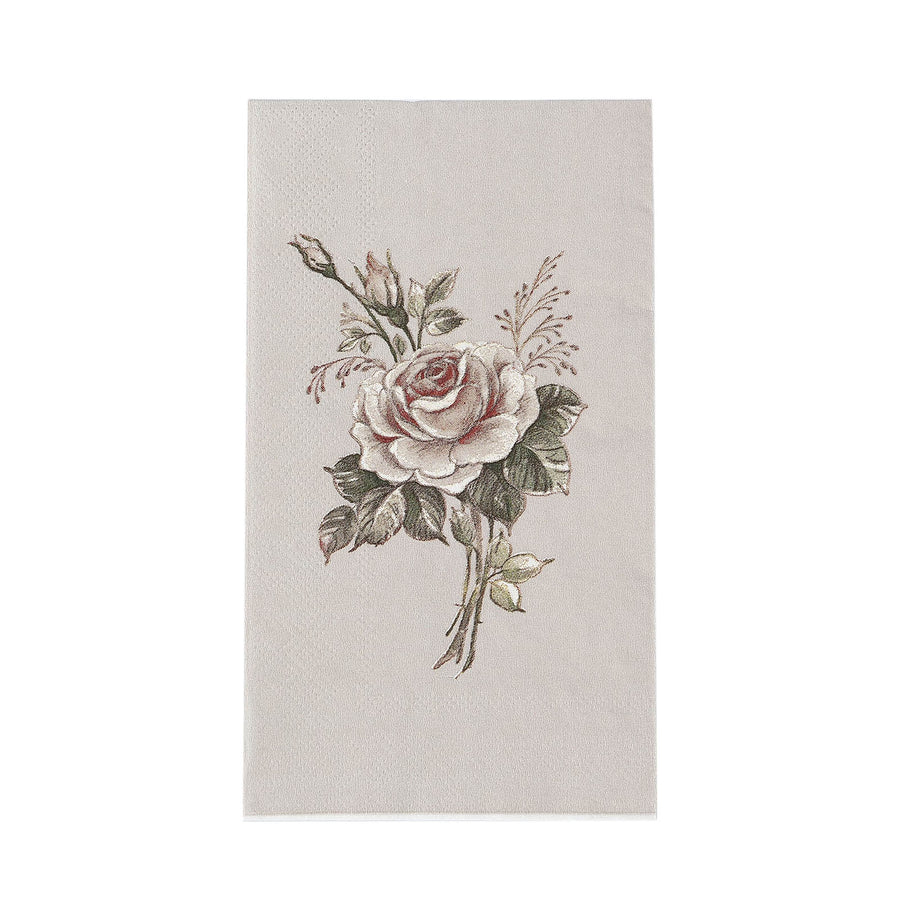 20 Pack Vintage Pink Ivory Rose Print Disposable Napkins, Soft 2-Ply Elegant Garden#whtbkgd