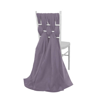 5 Pack Premium Chiffon Chair Sashes Violet Amethyst - Soft & Lightweight Designer Chair Bows 22"x78"