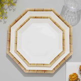 25 Pack | 7inch White Bamboo Print Rim Octagonal Salad Paper Plates