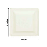 50 Pack | 8inch White Biodegradable Bagasse Square Salad Plates, Sugarcane Appetizer/Dessert Plates