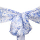 5 Pack White Blue Chinoiserie Floral Print Satin Chair Sashes, Chair Bows - 6X108inch#whtbkgd