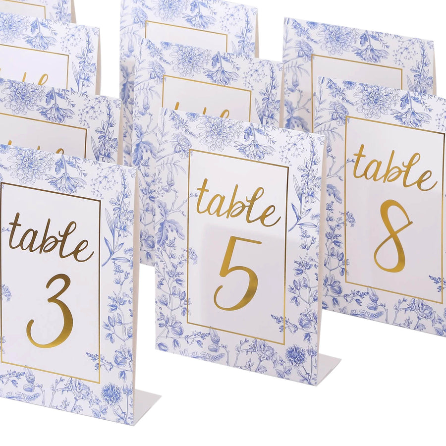 25 Pack White Blue Double Sided Paper Table Sign Cards with Chinoiserie Floral#whtbkgd