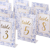 25 Pack White Blue Double Sided Paper Table Sign Cards with Chinoiserie Floral#whtbkgd