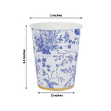 24 Pack | 9oz Blue Chinoiserie Floral Paper Cups with Gold Rim, Elegant Disposable Party Cups