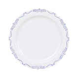 10 Pack White Blue Vintage Rim Disposable Party Plates With Embossed Scalloped Edges#whtbkgd