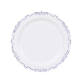 10 Pack White Blue Vintage Rim Disposable Salad Plates With Embossed Scalloped Edges#whtbkgd