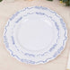 10 Pack White Blue Vintage Rim Disposable Salad Plates With Embossed Scalloped Edges