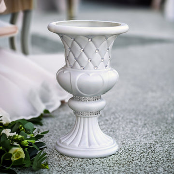 2 Pack White Crystal Beaded Italian Inspired Pedestal Stand Flower Plant Pillar With 10mm Crystal Studs - 18" Tall PVC